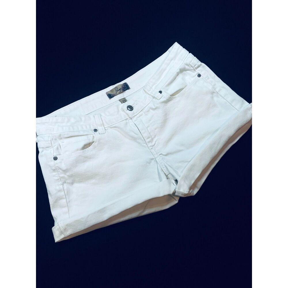 ~ PAIGE 27 Jean Shorts Jimmy Jimmy Rolled Hem Zip Low/Mid-Rise Dylan Denim White - Picture 2 of 16